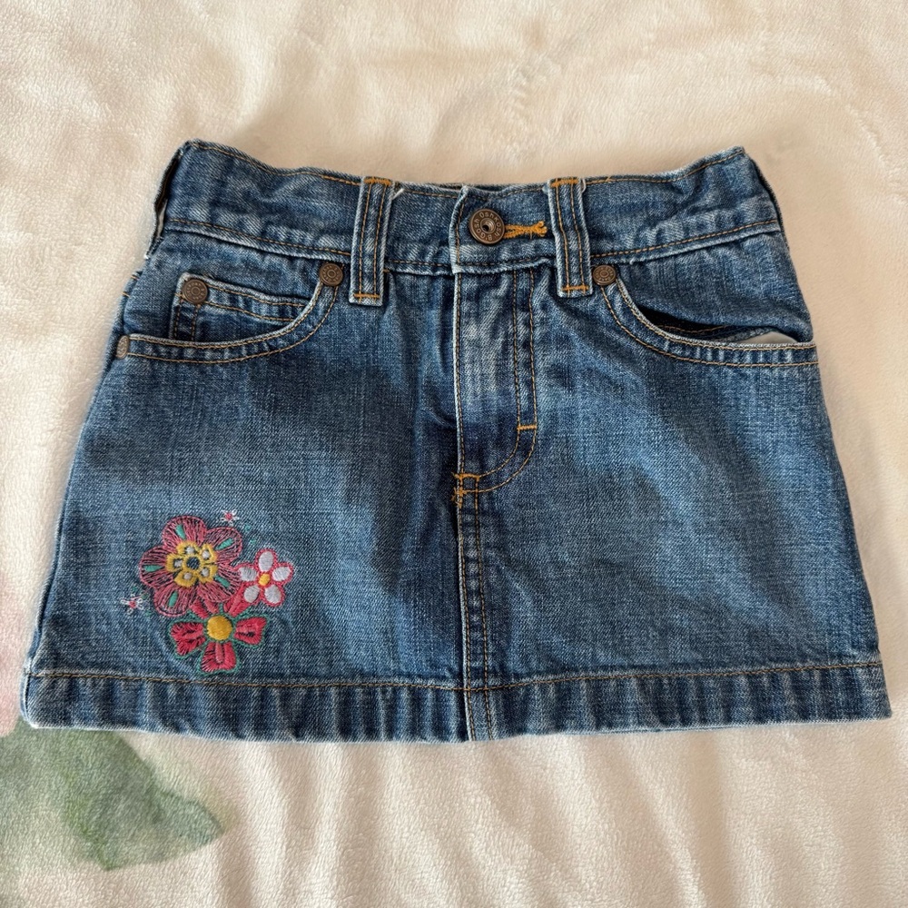 OshKosh Denim Skirt with Floral Embroidery - Size 3T